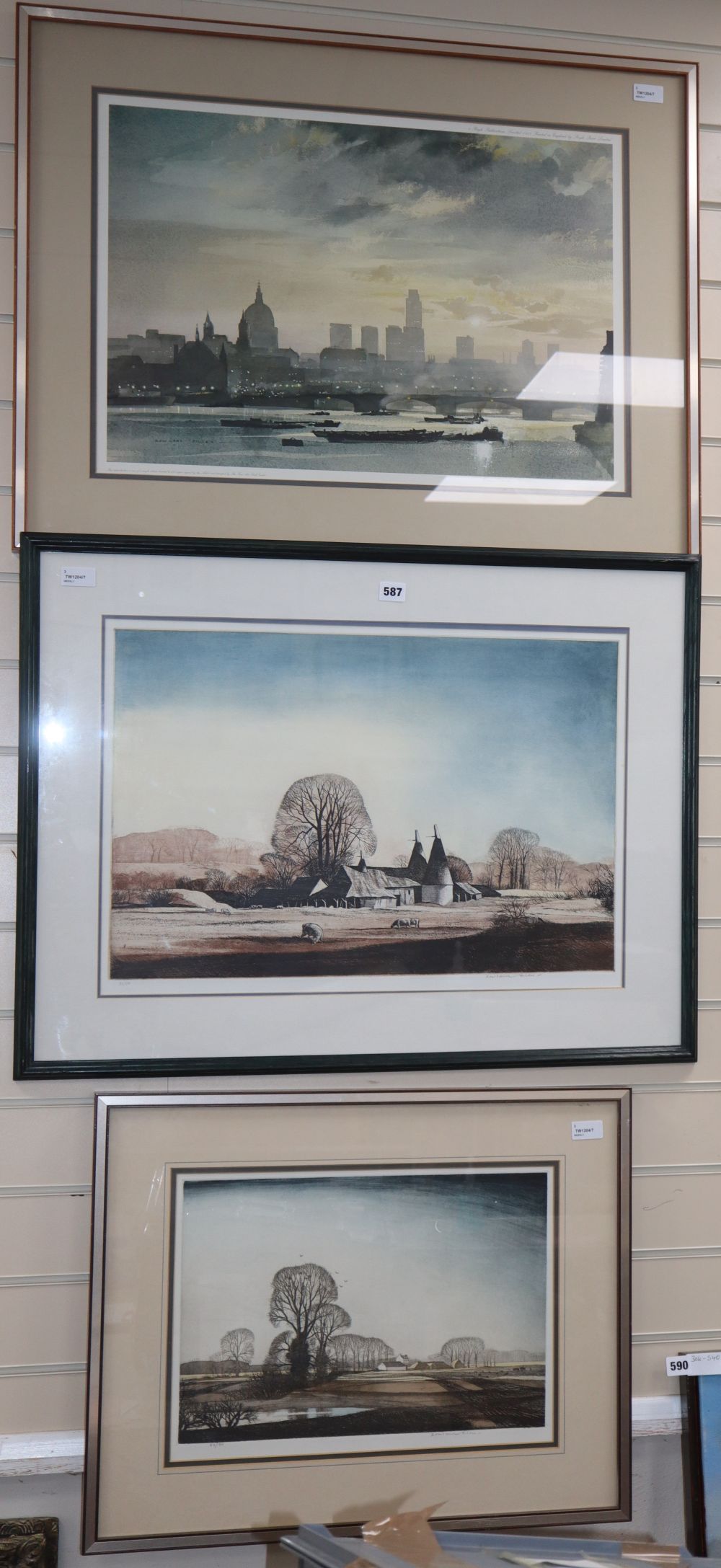 Rowland Hilder (1905-1993), three signed limited edition prints, including Oast Houses at Chiddingstone, No. 33/50,